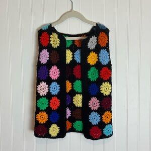 Vintage Crocheted Granny Square Vest - Black 🌼